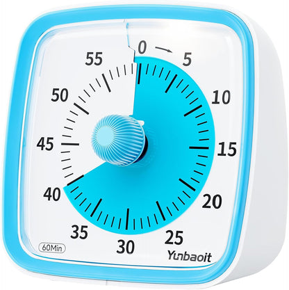 Yunbaoit Visual Timer with Night Light, 60 Minute Countdown, Light Blue | 3 Alarm Modes, Mute Flash, for Kids and Adults, Time Management Tool for Classroom, Home, School, and Work