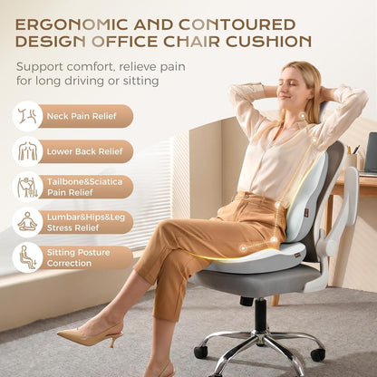 Coverado Lumbar Support Pillow and Seat Cushions for Office Chairs, Memory Foam Orthopedic Coccyx Cushion for Tailbone Pain Cushion Pillow & Back Pain Pressure Relief Seat Cushion Coffee&Beige