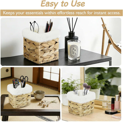 Water Hyacinth Plush Lined Glasses Holder Stand for Nightstand | Anti-scratch Eyeglass Holder for Kids,Protective Glasses Holder Case, Storage Organizer for Office Desk