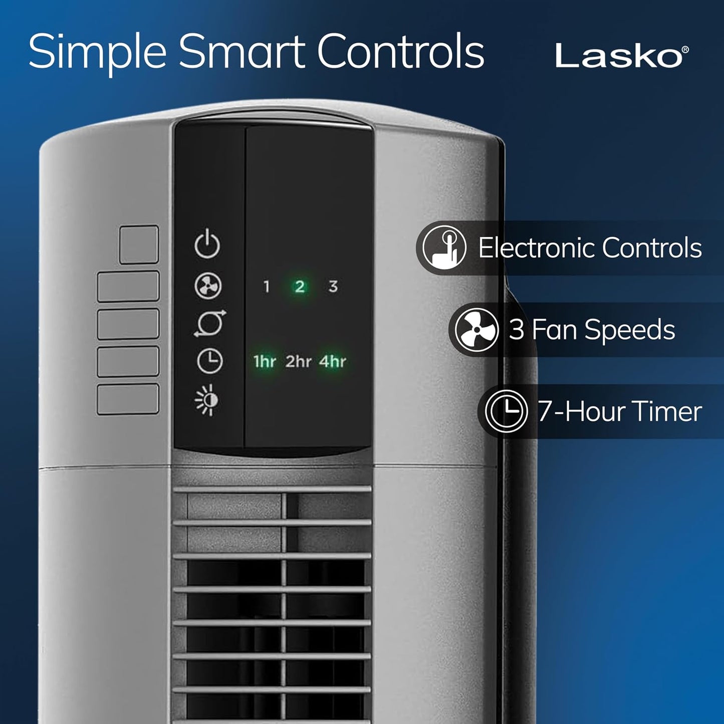 Lasko Tower Fan, Oscillating Performance, Remote Control, Nighttime Setting, Timer, 3 Speeds, High-Velocity Tower Fan, Room Fan for Bedroom or Office, 48" Gray, T48314