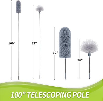 IVYROLL Skinny Duster with Extension Pole for Under Furniture | Under Appliance Cleaning Tool with 3 Microfiber Dusting Cloths, Retractable Flat Duster for Under Refrigerator, Gap