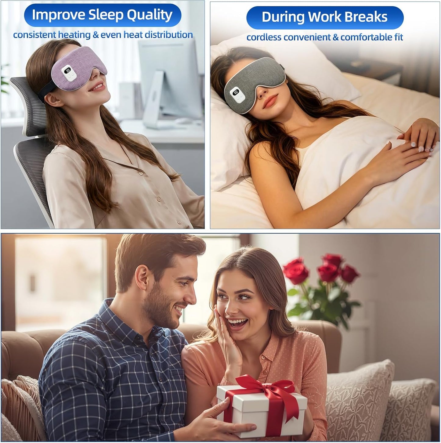 Cordless Heated Eye Mask, 5 Temperature & 5 Timer Settings, Warm Compress Eye Mask for Dry Eyes Eye Strain Headache Relief, Improve Sleep, Heating Eye Mask with Extra Bonus Eye Cover, Dark Gray