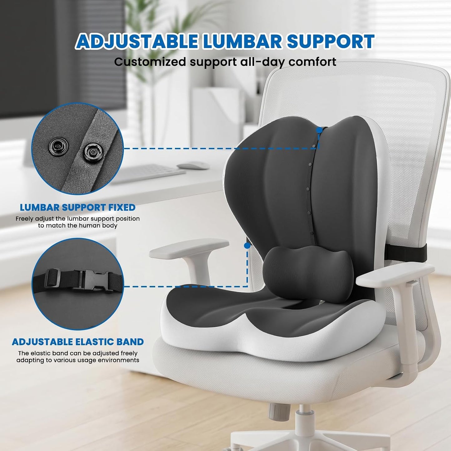 Car Seat Cushion Reducing Sciatica Pressure, Back & Tailbone Comfort | Hollow Design for Coccyx, Double-Sided Anti-Slip, L-Shaped Ergonomic Memory Foam Lumbar Cushion, Suitable for Long Sitting