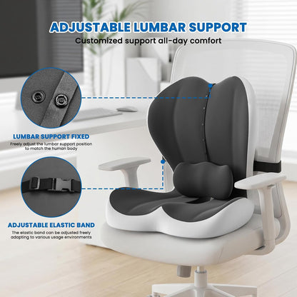Car Seat Cushion Reducing Sciatica Pressure, Back & Tailbone Comfort | Hollow Design for Coccyx, Double-Sided Anti-Slip, L-Shaped Ergonomic Memory Foam Lumbar Cushion, Suitable for Long Sitting