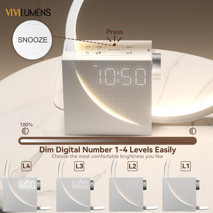 Vivilumens Sunrise Alarm Clock for Heavy Sleepers Adults, Wake-up Light, Sleep Aid 10 White Noise Sound Machines with 30/60/90 Timer, 3 Level Dimmable Touch Table Lamp with Snooze USB Charger Port