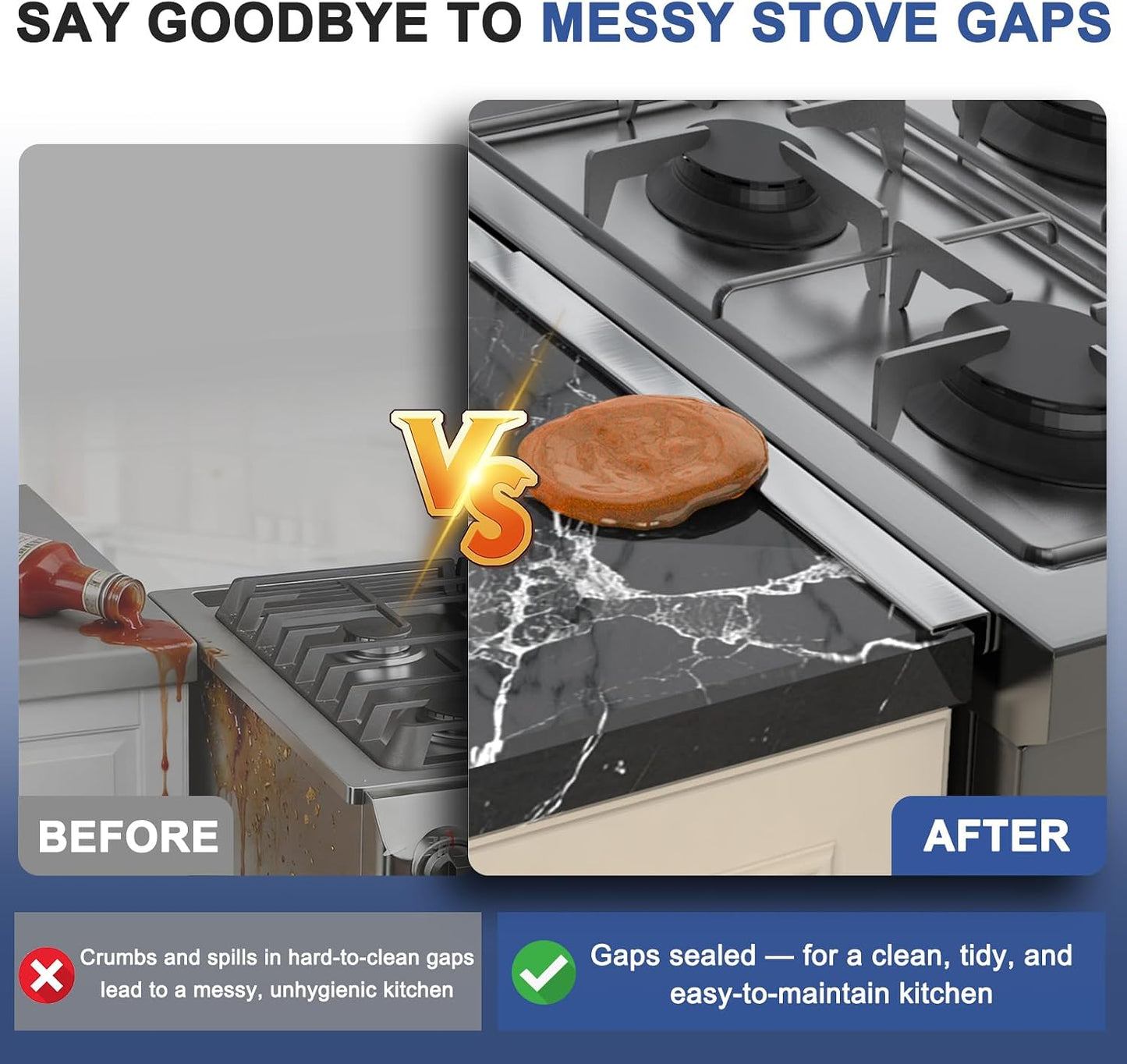 Stove Gap Covers Stainless Steel, Stove Gap Guard Between Stove and Counter | Heat Resistant Stove Gap Filler, Retractable Length 13.8" to 27.5", 0.79" W, Range Trim Kit for Oven Counter Side Gap-Silver