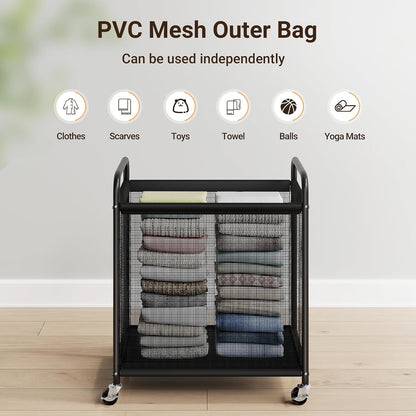 ELYKEN Laundry Hamper 2 Section, 100L Rolling Laundry Sorter with Wheels | Removable Washable Liner Bags, Sturdy Steel Frame and Metal Handle, Double Compartment Clothes Organizer for Laundry Sorting