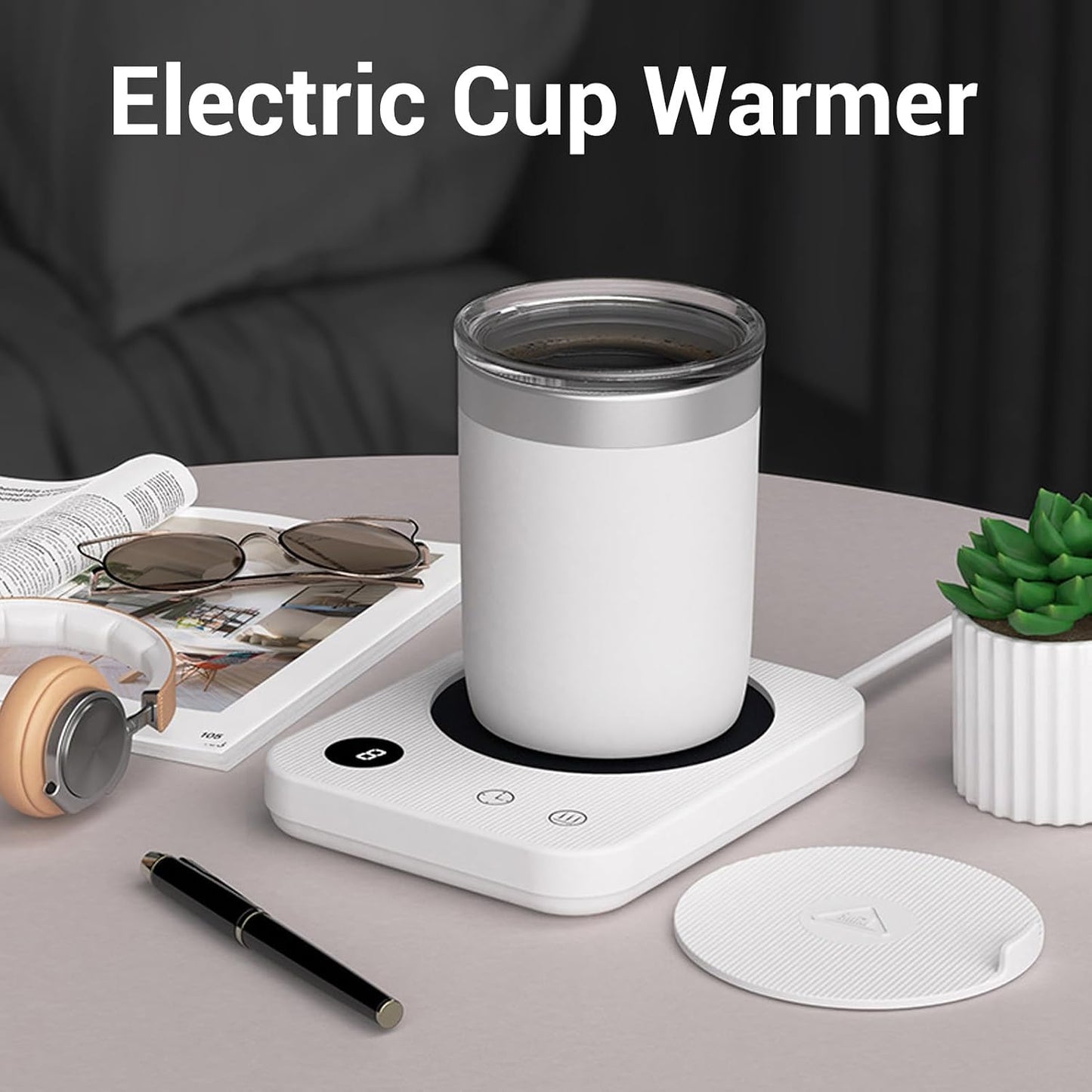 Fockety Mug Warmer, Auto Shut Off Electric Cup Warmer with 4 Temperature Control, 2-12H Timer, Large Heating Panel Smart Coffee Warmers with Insulation Pad for Tea Beverage Milk (US Plug 110V)