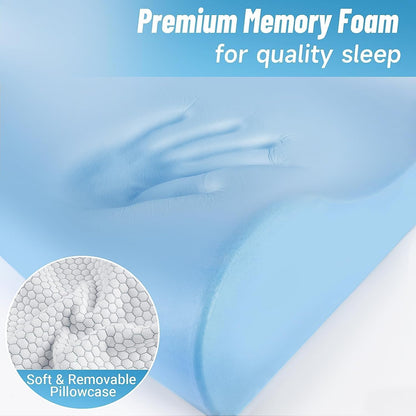 Neck Pillow for Sleeping, Ergonomic Cervical Bed Pillow, Blue Standard Size | Memory Foam Bed Pillow for Side Back Stomach Sleepers, Contour Fit Neck Pillow for Sleeping and Neck Pain Relief