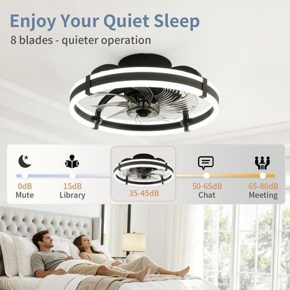 18.9" RGB Flush Mount Ceiling Fan with Light, 6 Speeds 3 Colors, Timer