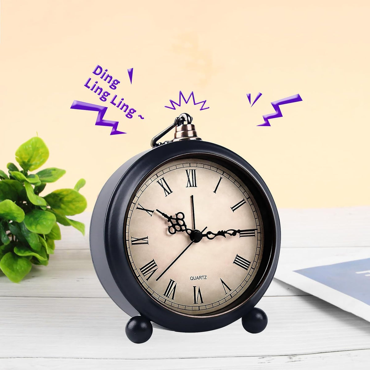 pxy Loud Alarm Clock for Heavy Sleepers 3D Dial Battery Operated (Battery Include), 4" Super Silent Analog Alarm Clock for Kids with Night Light PT260 Silver OrangePT505 Green White