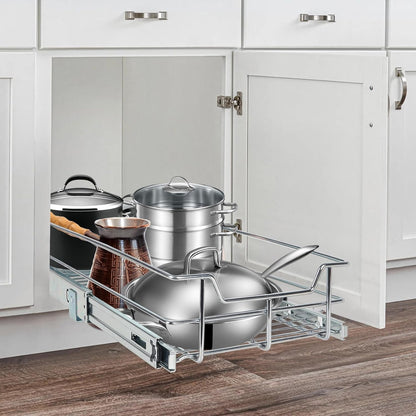 Pull Out Cabinet Organizer 15" W X 22" D, Chromed, Full Slide Out Drawers | For Kitchen Organizers and Storage, Pull Out Drawers For Cabinets Capacity Heavy Duty Caddy, Cabinet Shelves, Bathroom Pantry