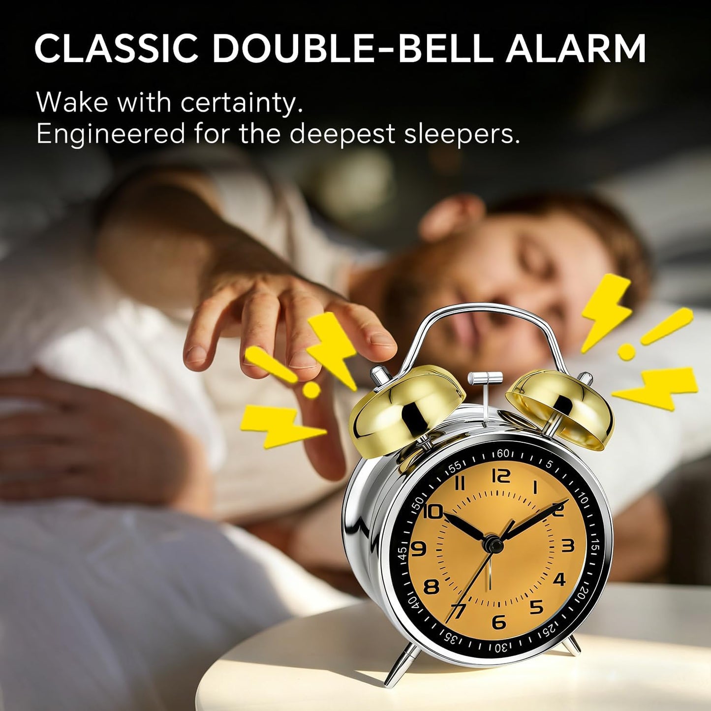 4.5" Metal Loud Alarm Clock for Heavy Sleepers Adults, Analog Battery Operated Alarm Clock with Bells Glow in Dark Numbers, Silent Old School Bedside Desk Clock for Bedroom Office Kids, Black