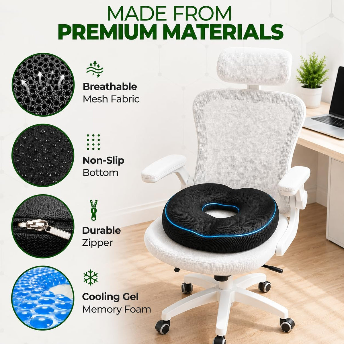 AnboCare Donut Gel Sitting Pillow - Orthopedic Memory Foam for Tailbone Pain, Hemorrhoid, Bed Sores, Postpartum, Prostate, Coccyx & Sciatica Pain