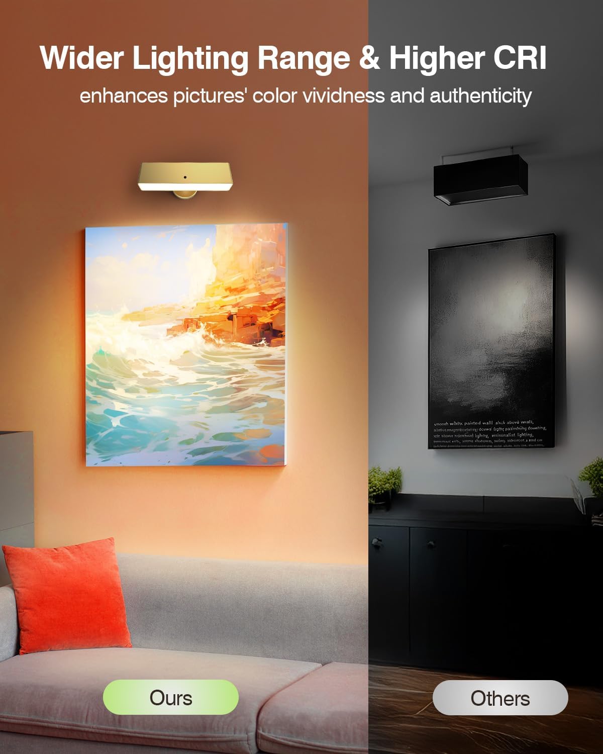 iThird Battery Operated Wall Sconce Set of 2, Gold Rechargeable | Type-C 5V 1A charging, 360° rotation, 3000K/4000K/6000K, remote and button control
