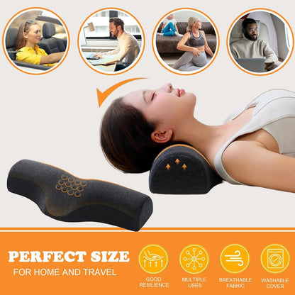 Cervical Neck Pillow for Neck Pain Relief,Memory Foam Neck Bolster Support Pillow for Bolster Support and Shoulder Relaxer, Decompression Devices Orthopedic Pillow Gray