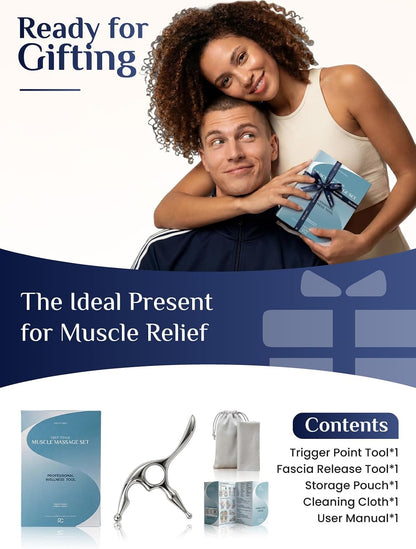 Rena Chris Trigger Point Massage Tool, Muscle Scraper Tool for Deep Tissue Pain Relief & Fascia Release, Gua Sha & Acupressure Tool with Travel Pouch & Guide