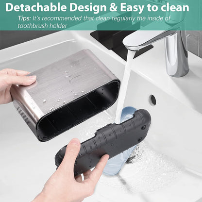 Boperzi Toothbrush and Toothpaste Holder Drainage for Bathroom Countertop with Adjustable Dividers, Large Toothpaste Caddy Organizer Storage Rustic Decor Set Anti-Slip for Shower,Family,Kids Gray