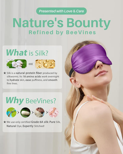 BeeVines 100% Mulberry Silk Sleep Mask, Light Blocking Eye Masks (2 Packs)
