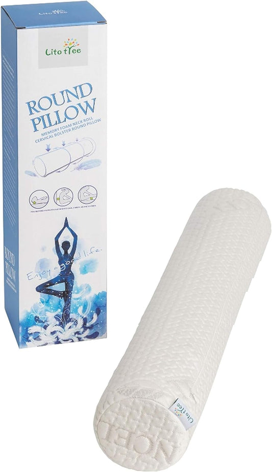 Comfort Memory Foam Neck Roll and Cervical Bolster Round Pillow with Removable Washable Soft Cover for Spine and Neck Back Lumbar Leg Vertebra Support (18x6 inch Pillow)