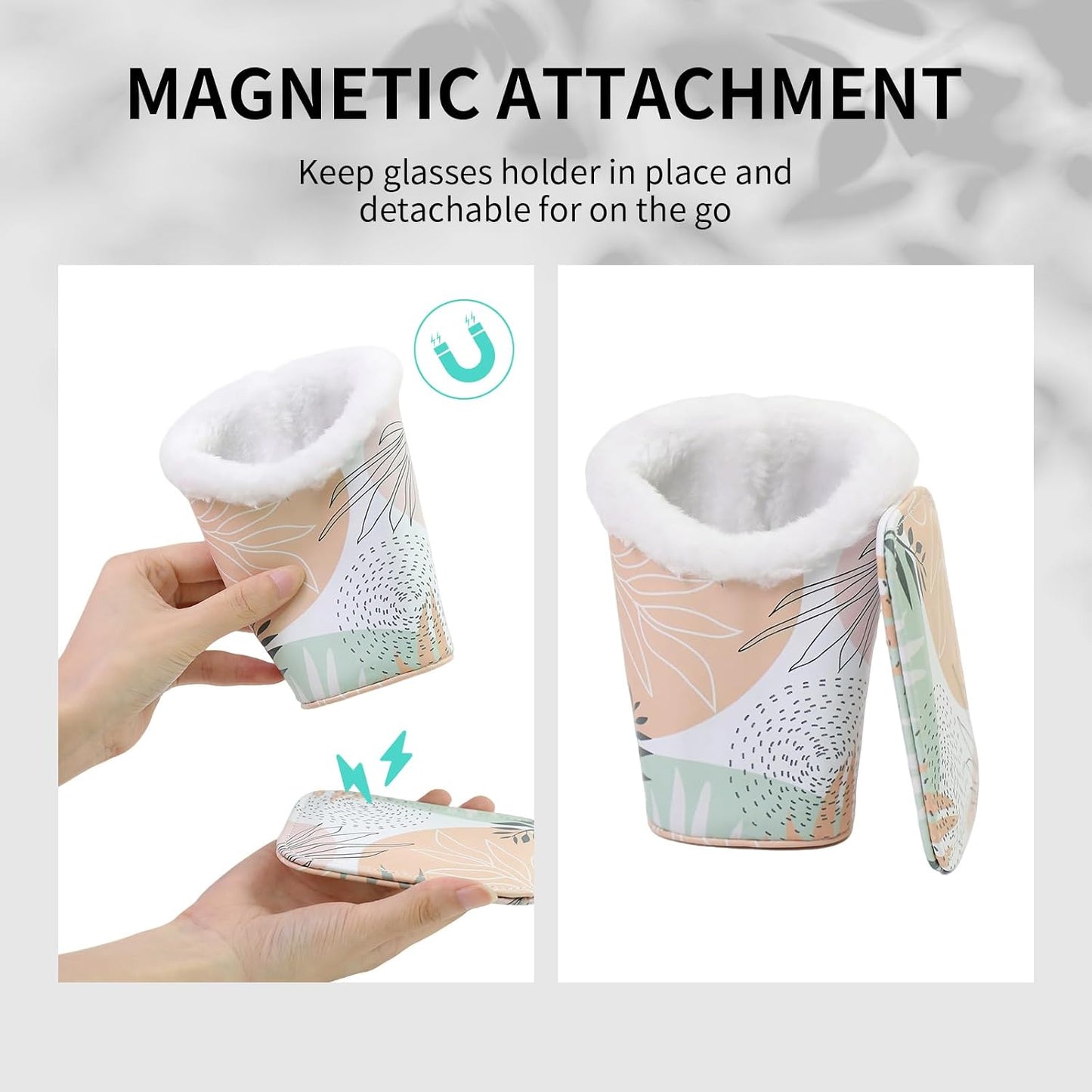 Plush Lined Eyeglasses Holder, Cute Magnetic PU Leather Glasses Stand Case for Women Men Kids