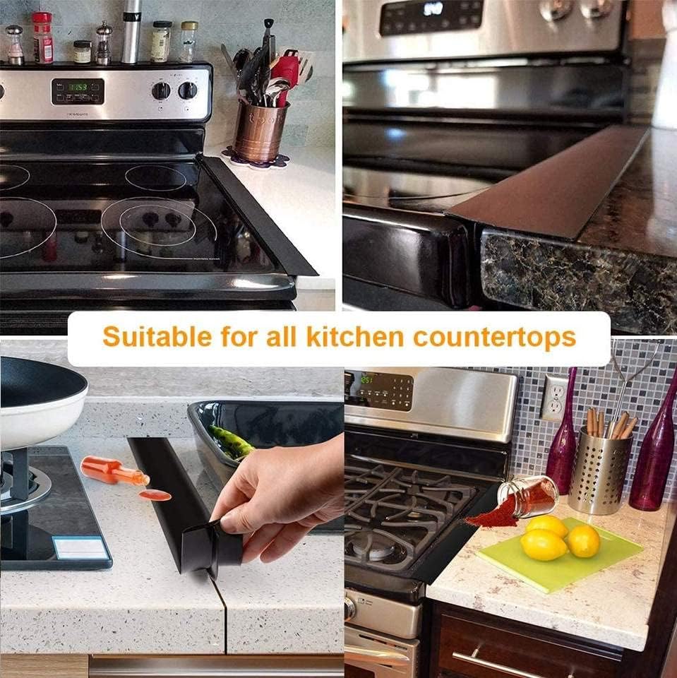 2 Pack Silicone Stove Counter Gap Cover， Flexible Easy Clean Heat Resistant Wide & Long Gap Cap Fillers,Seals Spills Between Counter, Stove Top, Oven, Washer & Dryer (21Inches, Clear)