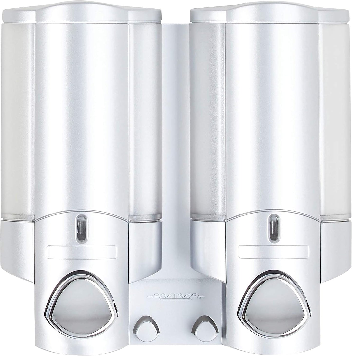 Better Living Aviva Wall Mount Shower Dispenser, 3 x 11 oz, Satin Silver | 3 Chamber, Shower Dispenser for Bathroom, Built-in Hooks, No Drill, Waterproof Dispenser Pump