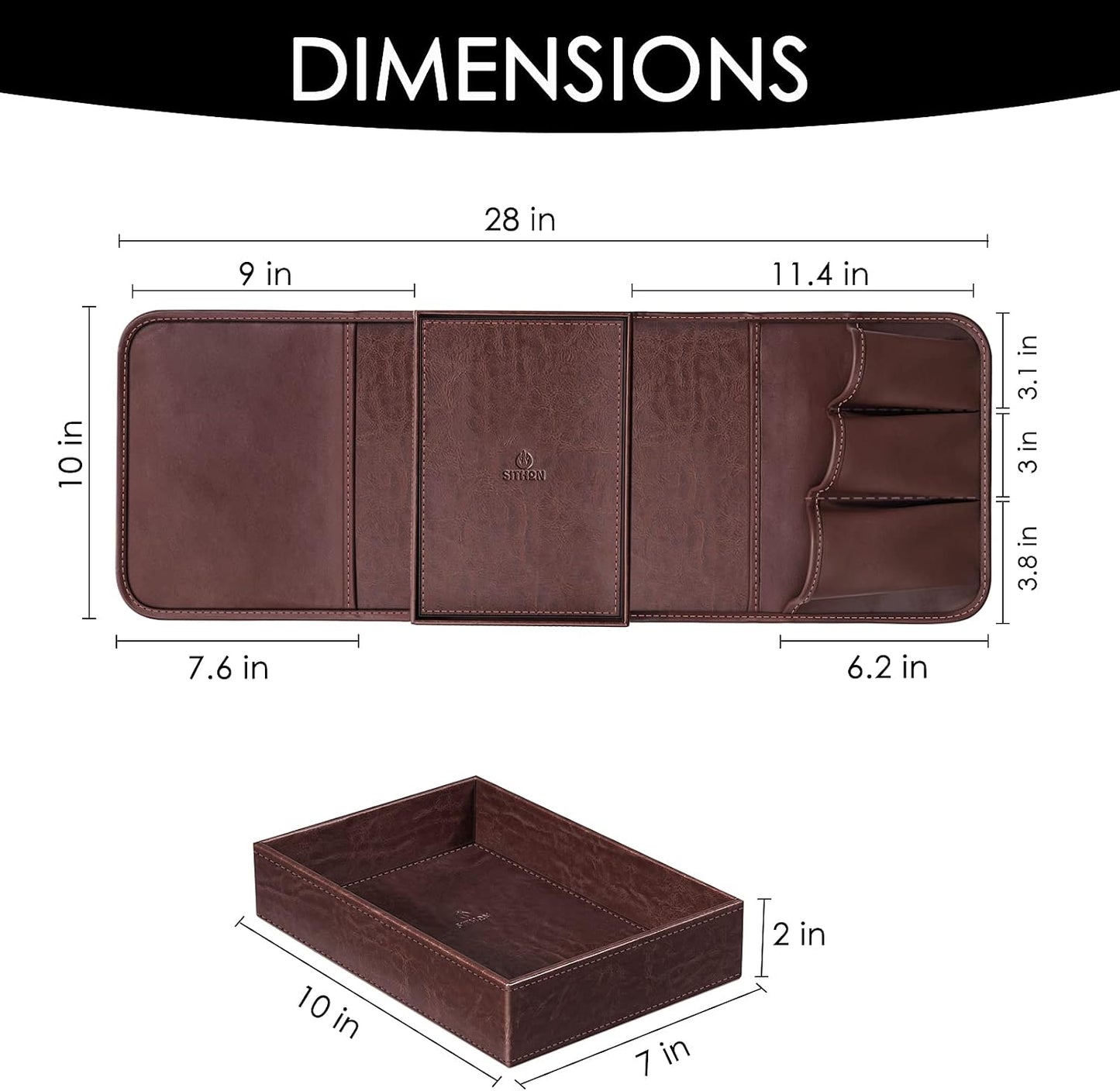 SITHON Sofa Remote Control Holder with Detachable Tray [Non Slip] | PU Leather Chair Couch Armrest Organizer Caddy with 5 Pockets for Magazines Phone iPad Remote Game Controller Eyeglasses
