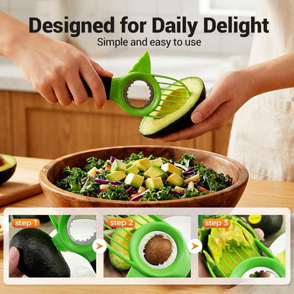 3 in1 Avocado Tool Split, Pit, and Slice, Avocado 3 Piece Set, Includes Avocado Slicer, Cutter and Airtight Storage Container,Kitchen Gadget (1 pcs)