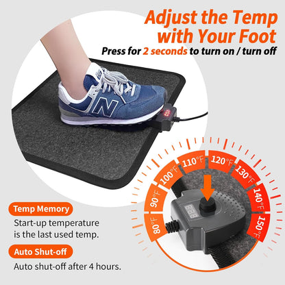 Heated Floor Mat Under Desk for Foot Warmer - Wider 110V Adjustable Temperature Electric Heating Pad - Carbon Crystal & Energy Saving Feet Warmers for Office,Home (Black)