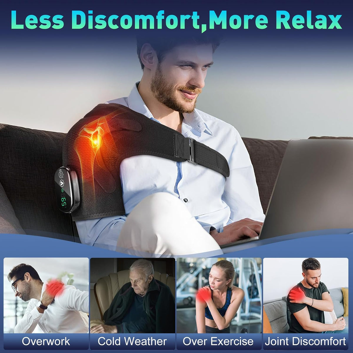 Shoulder Heating Pad with Massage, Rotator Cuff Shoulder Brace for Frozen