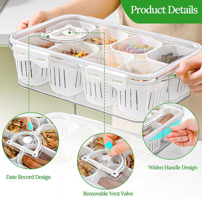 Fruit Storage Containers for Fridge with Lid and Handle, Veggie Tray Bins | Portable Fresh Produce Saver, Food Storage Container with 4 Removable Strainers,Salad Bar for Berry, Vegetable, Refrigerator