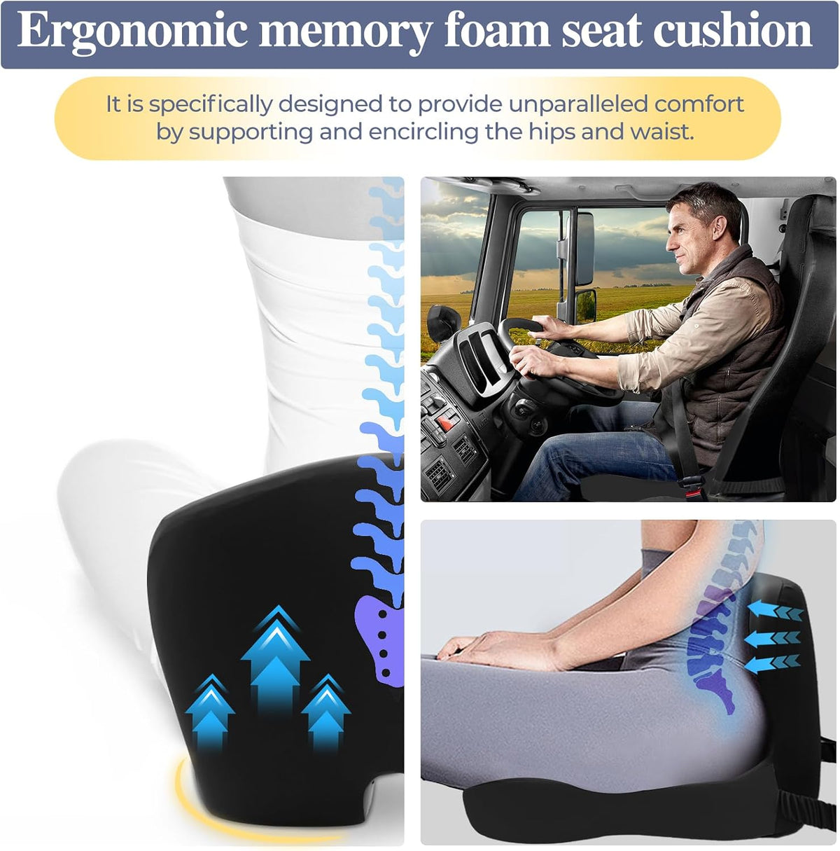 Car Seat Cushion with Lumbar Support Pillow, Seat Cushion for Driving