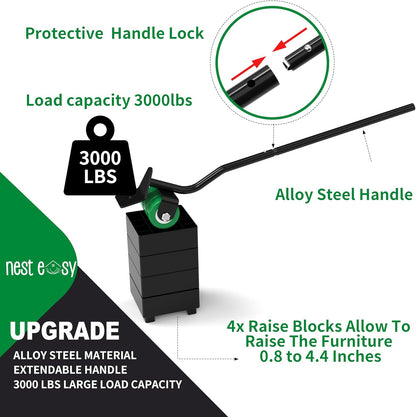 Heavy Duty Furniture Dolly 360 Rotate 5 Wheels 3000 Lbs Capacity 5.3x5.3 in | Furniture Movers with Green Wheels, Measure Tape & Leveler, Alloy Steel Furniture Lifter Tool for Smooth Home & Office Uses