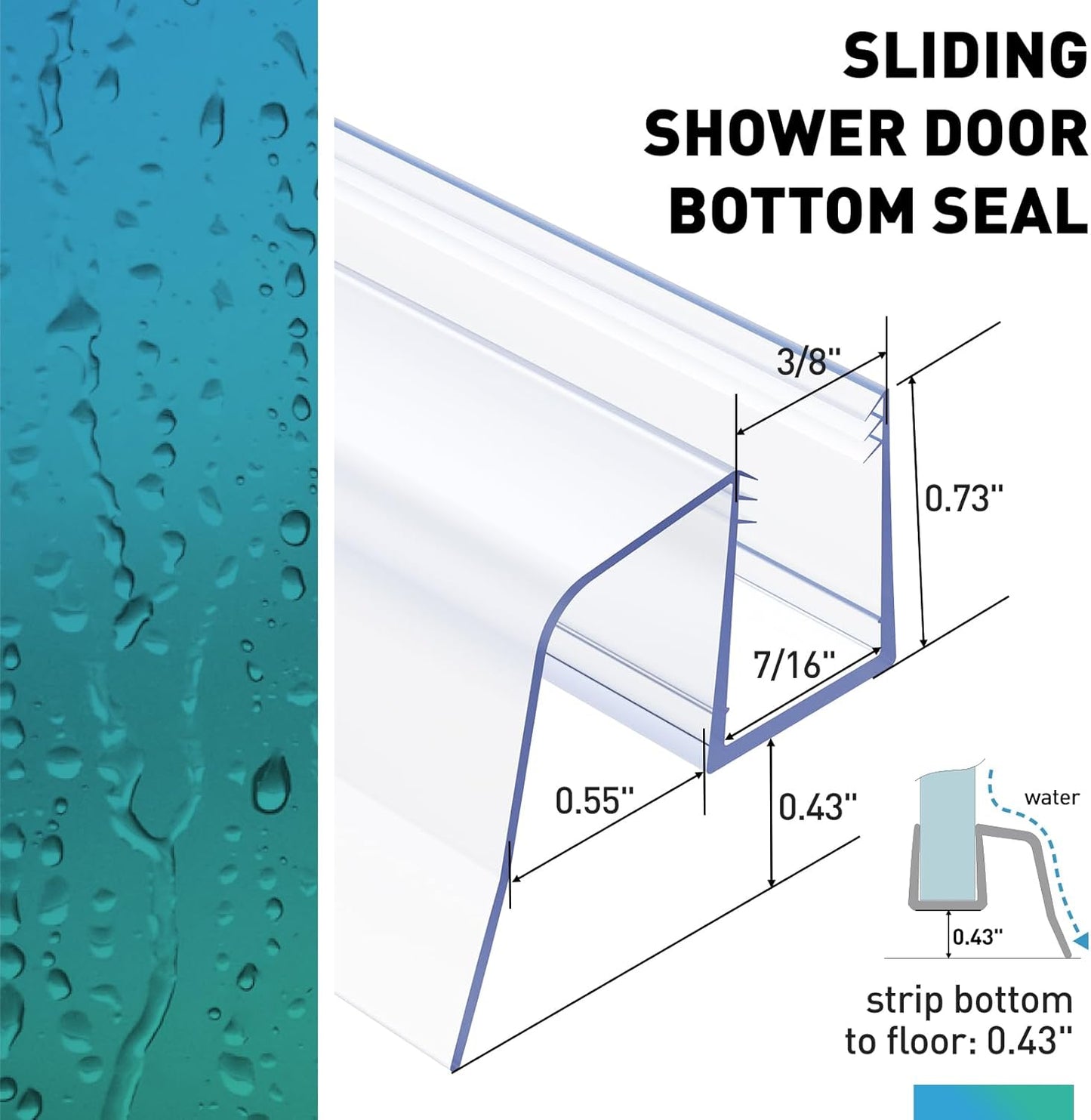 Sliding Shower Door Bottom Seal,2 PCS 3/8" x 36" | Sliding Shower Door Sweep for 3/8Inch Glass, Frameless Glass Door Seal Strip Stop Shower Leaks and Create a Water Barrier