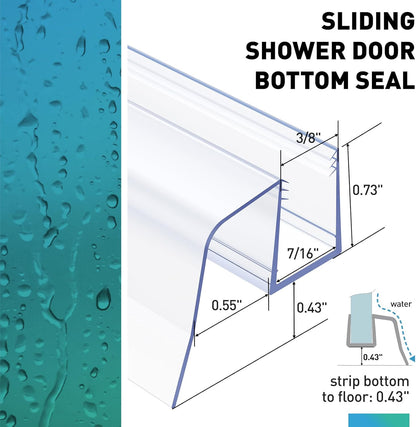 Sliding Shower Door Bottom Seal,2 PCS 3/8" x 36" | Sliding Shower Door Sweep for 3/8Inch Glass, Frameless Glass Door Seal Strip Stop Shower Leaks and Create a Water Barrier