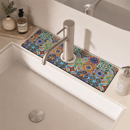 Light Brown White Checkered Kitchen Sink Splash Guard Faucet Mat,Faucet Non-Slip Absorbent Mat,Farmhouse Sink Splash Guard Behind Faucet for Kitchen Bathroom, 15"x5.5"
