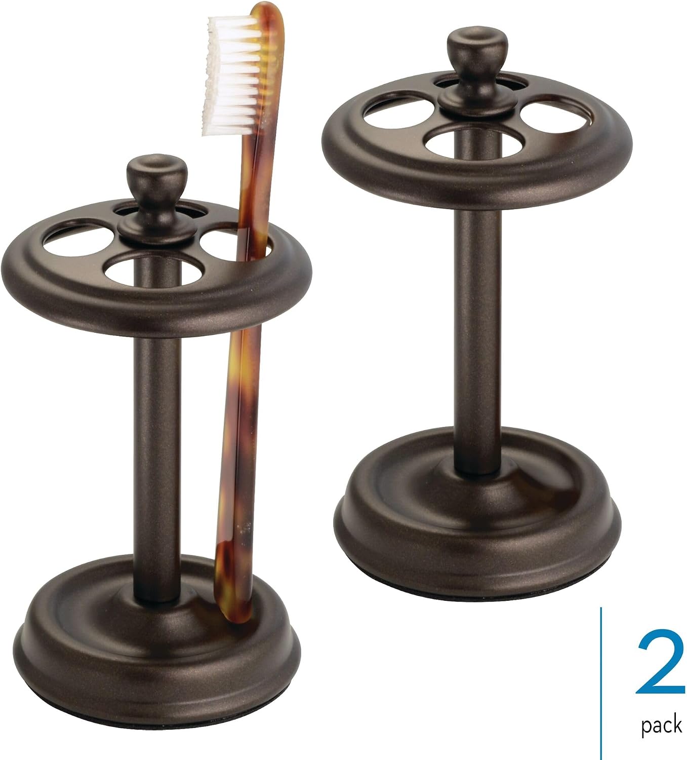 iDesign Steel Divided Toothbrush Holder Stand, 3.25" x 3.25" x 5.75" | Four Divided Compartments, Brushed Nickel & Polished Chrome