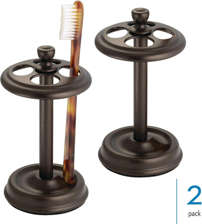 iDesign Steel Divided Toothbrush Holder Stand, 3.25" x 3.25" x 5.75" | Four Divided Compartments, Brushed Nickel & Polished Chrome