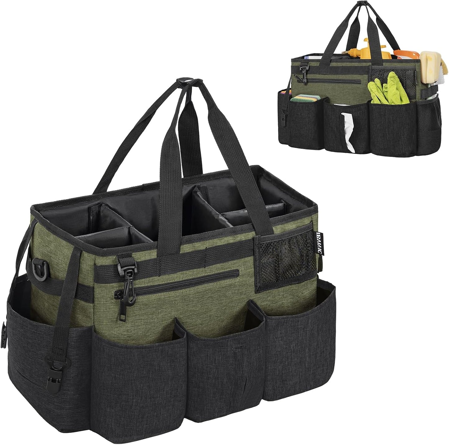 IBVIVIC Wearable Cleaning Caddy Bag for Cleaning Supplies, Black | Cleaning Organizer Tote Bag with Handle & Shoulder Straps Kitchen Cleaning Supplies Storage Bag for Cleaners & Housekeepers