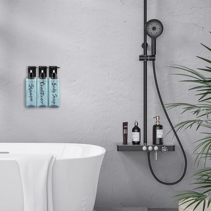AUMIO 16.9oz Shampoo Dispenser for Shower Wall 3 Chamber, Drill Free Shampoo and Conditioner Dispenser with 6 Waterproof Labels, Wall Mounted Shower Soap Dispenser Shampoo Bottles for Home Bathroom