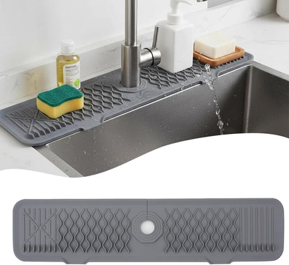 Silicone Faucet Handle Drip Catcher Beveled Drying Tray Mat Dish Soap Sponge Holder Accessories Gadgets for Kitchen Counter Bathroom Kitchen Sink Splash Guard (16.9")