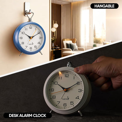 FLOITTUY 4.5" Battery Operated Antique Retro Analog Metal Alarm Clock, Silent Bedside Desk Clock, Wall-Hanging Vintage Clock(Exquisite Bronze)