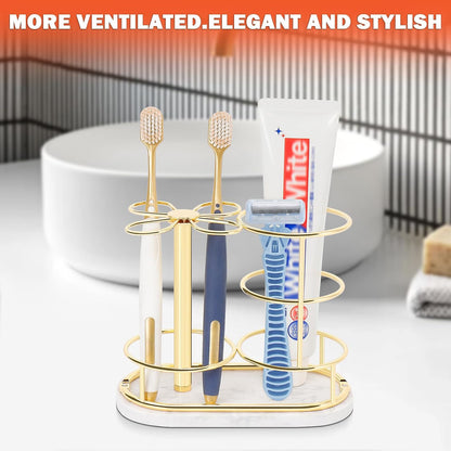 Toothbrush Holder Stand for Bathroom, Metal Toothbrush Organizer with Marble Base, Toothbrush Storage Collection for Family, Suitable for Home Hotel Countertop Vanity (Small, Matte Black)