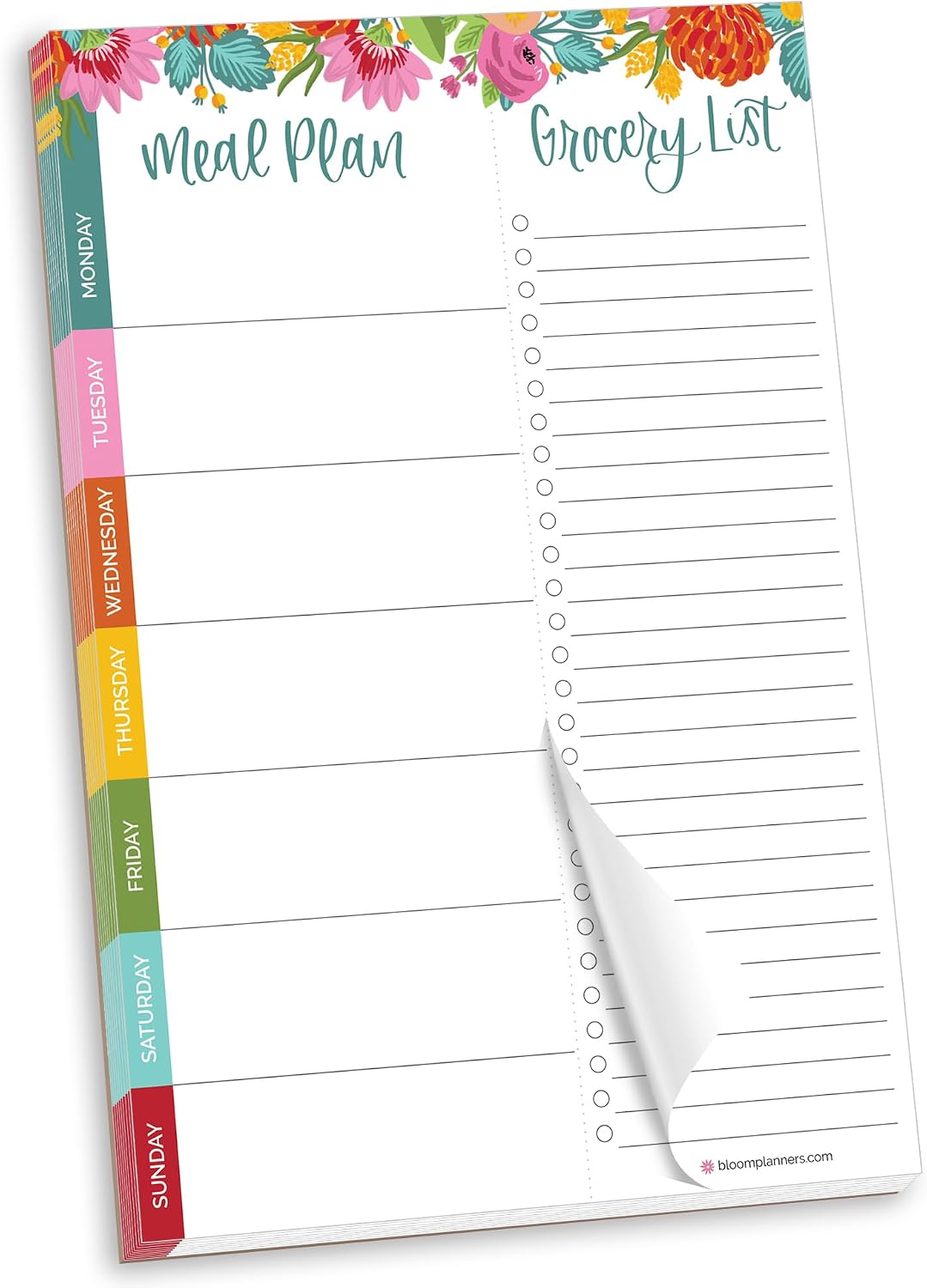 bloom daily planners Weekly Meal Planning Pad - Magnetic Hanging Refrigerator Menu Planner with Tear-Off Sheets & Perforated Grocery Shopping Lists - 6” x 9” (Pink Floral)