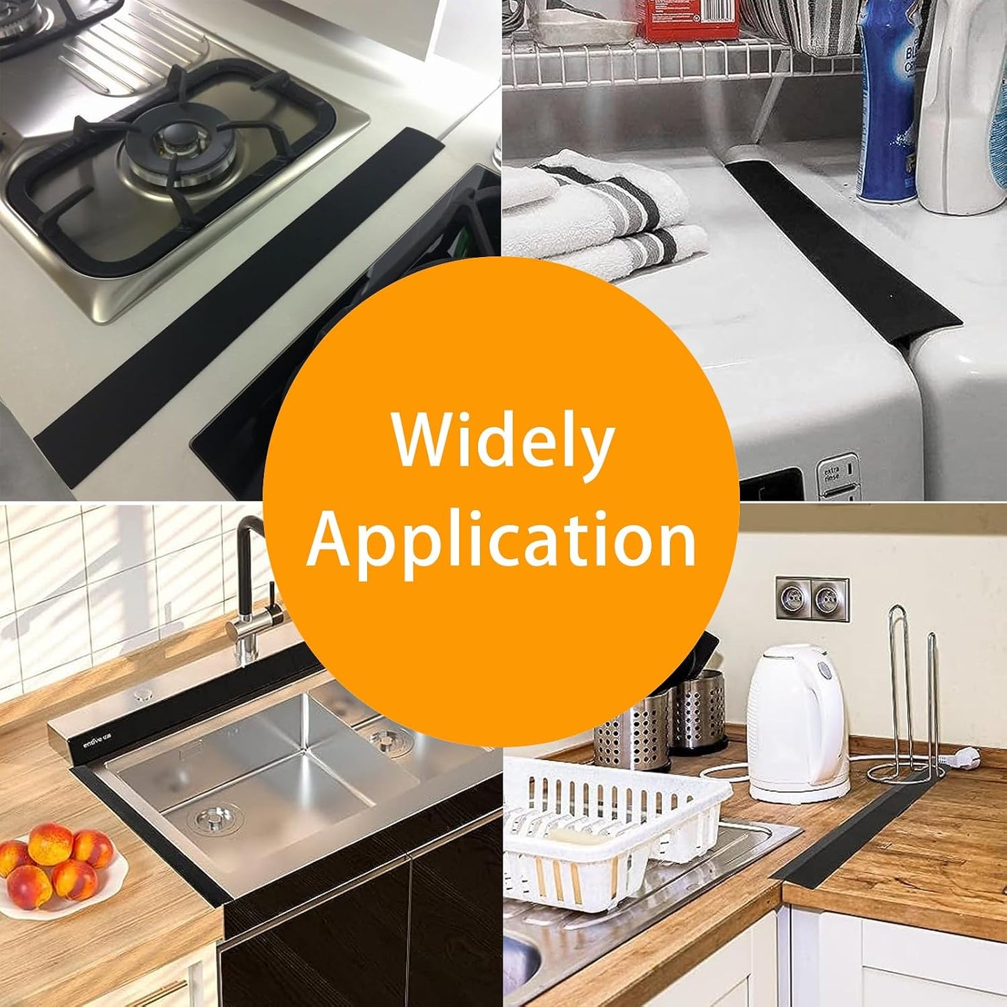 Stainless Steel Stove Gap Covers,Stove Gap Filler, Range Trim Kit, Stove Gap Guards, Heat Resistant and Easy to Clean, Easy retractable Length 13.8" to 27.5", Width 0.79",Black(2PCS)