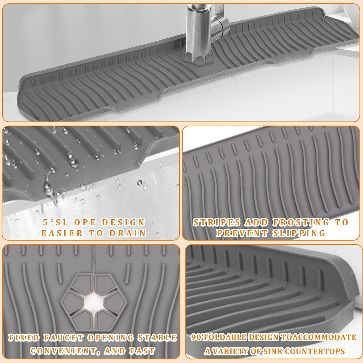 30 Inch Sink Splash Guard,Longer Silicone Sink Mat for Kitchen Bathroom,Kitchen Faucet,Silicone Sink Faucet Mat Splash Guard, Drip Protector Splash Countertop (Grey)