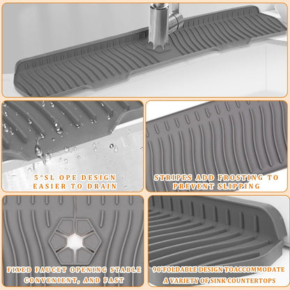30 Inch Sink Splash Guard,Longer Silicone Sink Mat for Kitchen Bathroom,Kitchen Faucet,Silicone Sink Faucet Mat Splash Guard, Drip Protector Splash Countertop (Grey)