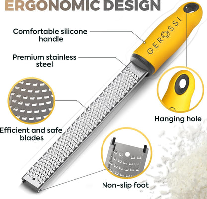 Stainless Steel Cheese Grater & Lemon Zester w/Extra Sharp Blade - Perfect for Lemon, Parmesan, Garlic, Chocolate - Spice Up any Dish in Seconds w/Your Premium Citrus Hand Grater with Handle - Blue