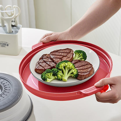 Microwave Splatter Cover with Anti-Scald Tray, 10.7" Collapsible - Red | Collapsible microwave food cover with an anti-scald tray. Fits most plates up to 10.7 inches and helps reduce food splatter.